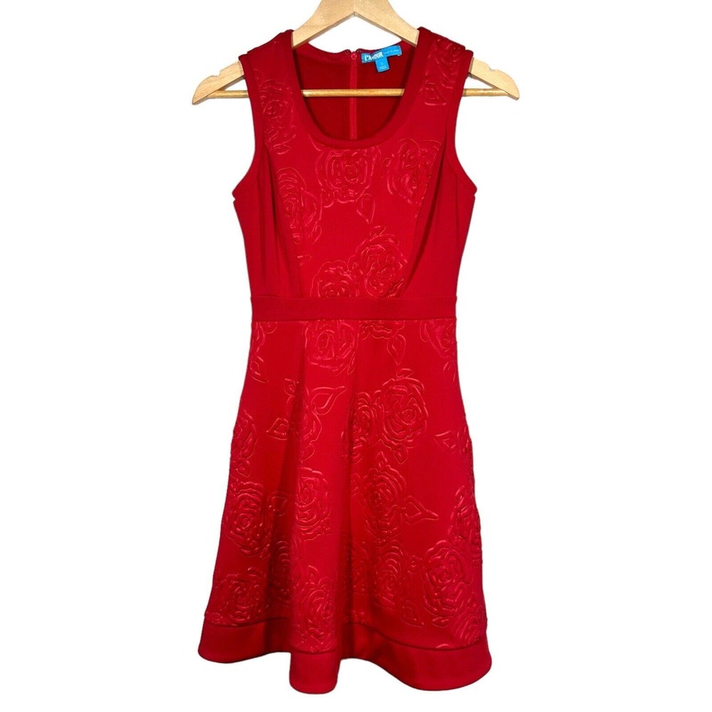 Nanette Lepore L'Amour Mini Dress Size S Red Sculptured Roses Date Going Out - Picture 1 of 10
